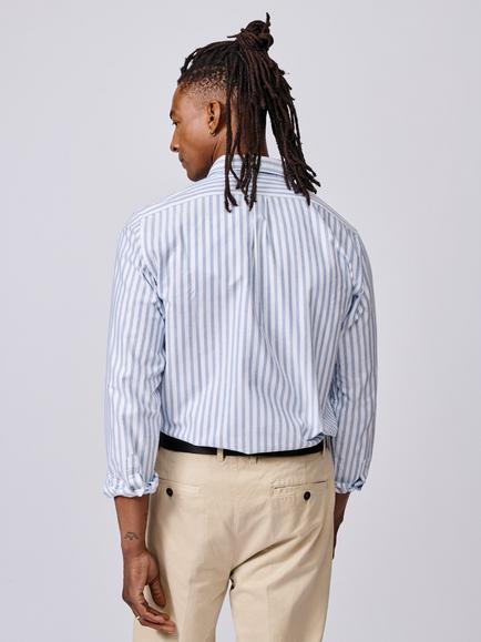 Aubin Aldridge Oxford Cotton Regular Fit Stripe Shirt - view 2, Bright Blue/Multi