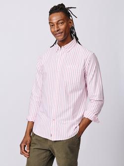 Aubin Aldridge Cotton Regular Fit Stripe Shirt, Bright Pink/Multi