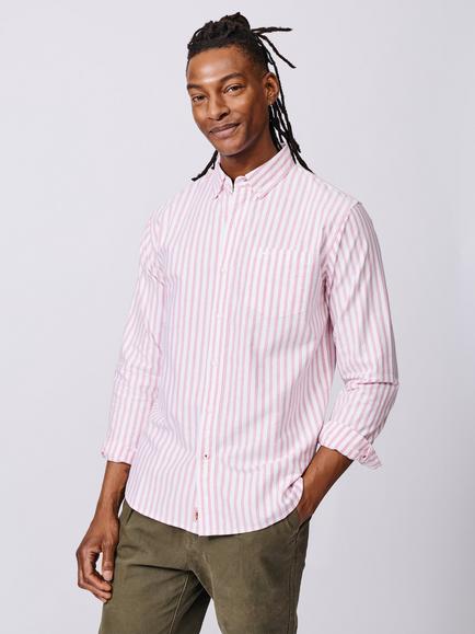 Aubin Aldridge Oxford Cotton Regular Fit Stripe Shirt, Bright Pink/Multi