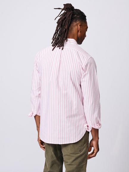 Aubin Aldridge Oxford Cotton Regular Fit Stripe Shirt - view 2, Bright Pink/Multi