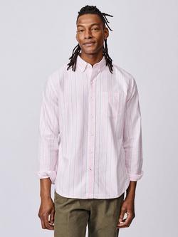 Aubin Aldridge Cotton Regular Fit Stripe Shirt, Pink/Yellow/Khaki, Pink/Yellow/Khaki