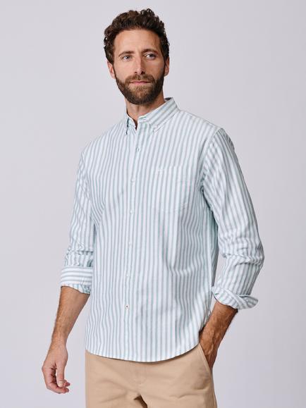 Aubin Aldridge Oxford Cotton Regular Fit Stripe Shirt, Green/Multi