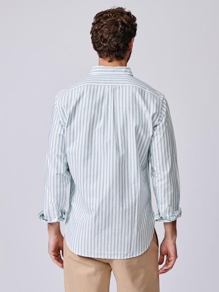 Aubin Aldridge Oxford Cotton Regular Fit Stripe Shirt - view 2, Green/Multi