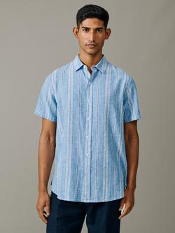 Aubin Austin Stripe Linen Blend Short Sleeve Shirt, Blue