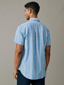 Aubin Austin Stripe Linen Blend Short Sleeve Shirt - view 2, Blue