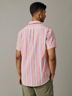 Aubin Austin Stripe Linen Blend Short Sleeve Shirt - view 2, Coral