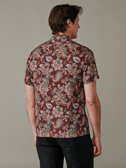 Aubin Belmont Paisley Button Through Short Sleeve Shirt, Brown - view 2, Brown
