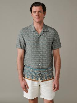 Aubin Belmont Tile Paisley Button Through Short Sleeve Shirt, Blue/Multi, Blue/Multi