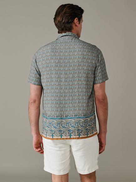 Aubin Belmont Tile Paisley Button Through Short Sleeve Shirt, Blue/Multi - view 2, Blue/Multi