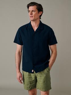 Aubin Brambling Button Through Short Sleeve Cotton Linen Blend Shirt, Navy, Navy