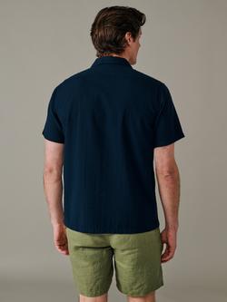 Aubin Brambling Button Through Short Sleeve Cotton Linen Blend Shirt, Navy - view 2, Navy