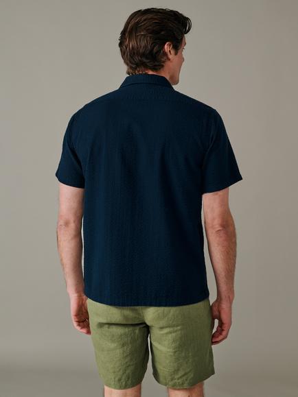 Aubin Brambling Button Through Short Sleeve Cotton Linen Blend Shirt - view 2, Navy