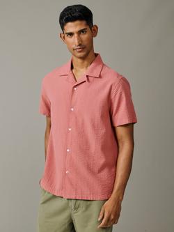 Aubin Brambling Button Through Short Sleeve Cotton Linen Blend Shirt, Navy, Rose