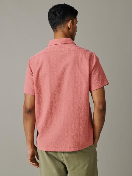 Aubin Brambling Button Through Short Sleeve Cotton Linen Blend Shirt - view 2, Rose