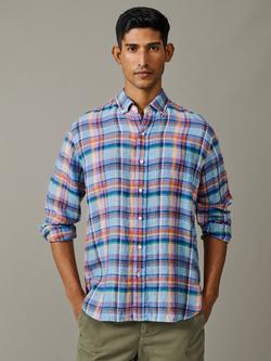 Aubin Croyland Linen Check Shirt, Blue, Blue
