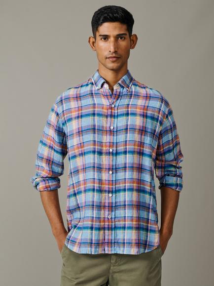 Aubin Croyland Linen Check Shirt, Blue