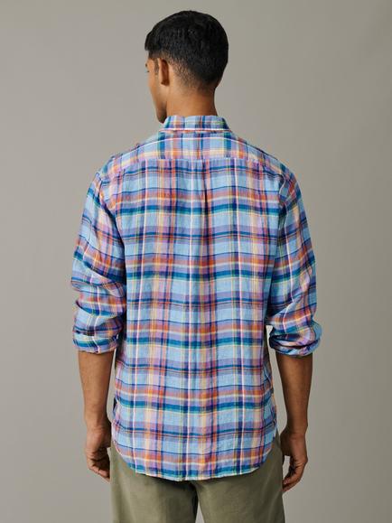Aubin Croyland Linen Check Shirt - view 2, Blue