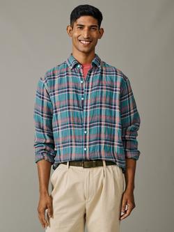 Aubin Croyland Linen Check Shirt, Green, Green