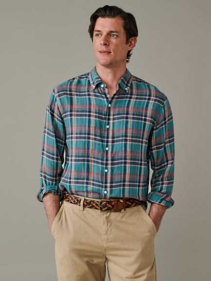 Aubin Croyland Linen Check Shirt, Green