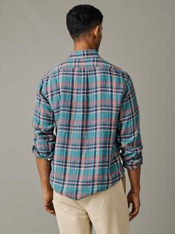 Aubin Croyland Linen Check Shirt, Green - view 2, Green