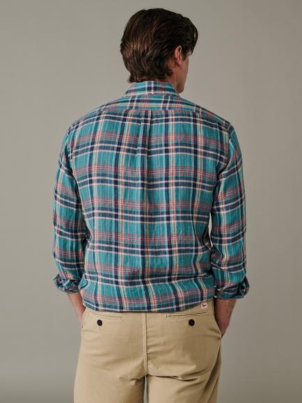 Aubin Croyland Linen Check Shirt - view 2, Green