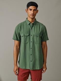 Aubin Gabriel Short Sleeve Cotton Shirt, Navy, Khaki