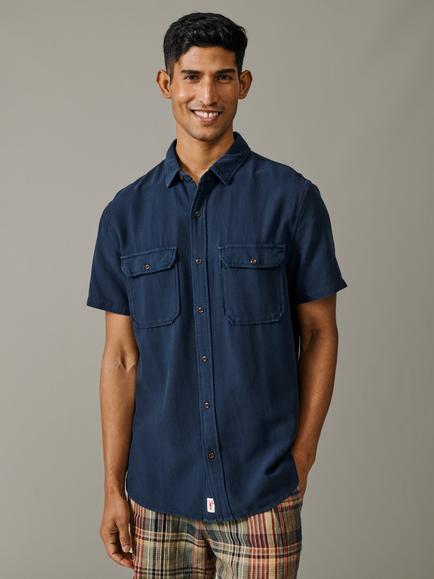 Aubin Gabriel Short Sleeve Cotton Shirt, Navy, Navy