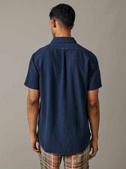 Aubin Gabriel Short Sleeve Cotton Shirt, Navy - view 2, Navy