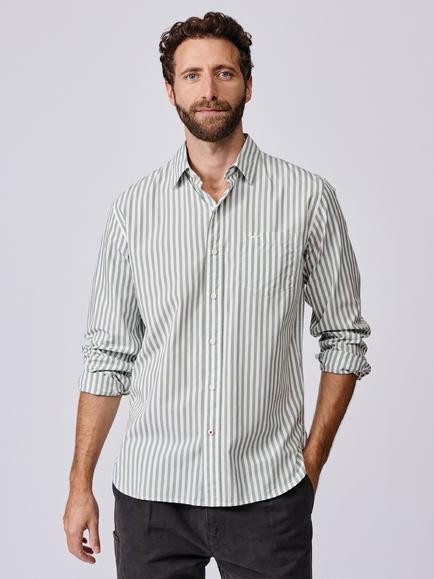 Aubin Gladstone Cotton Poplin Regular Fit Stripe Shirt, Khaki/Multi