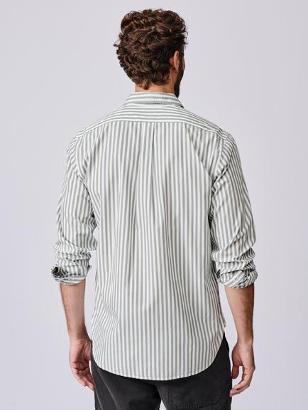 Aubin Gladstone Cotton Poplin Regular Fit Stripe Shirt - view 2, Khaki/Multi