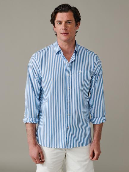 Aubin Gladstone Cotton Poplin Regular Fit Stripe Shirt, Ultra Marine