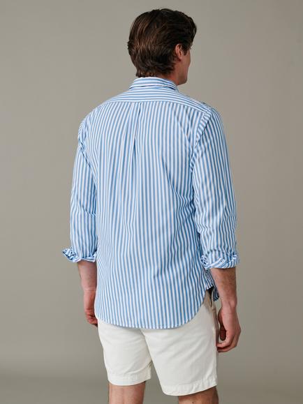 Aubin Gladstone Cotton Poplin Regular Fit Stripe Shirt - view 2, Ultra Marine