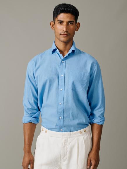 Aubin Grainsby Linen Cotton Blend Shirt, Pale Blue