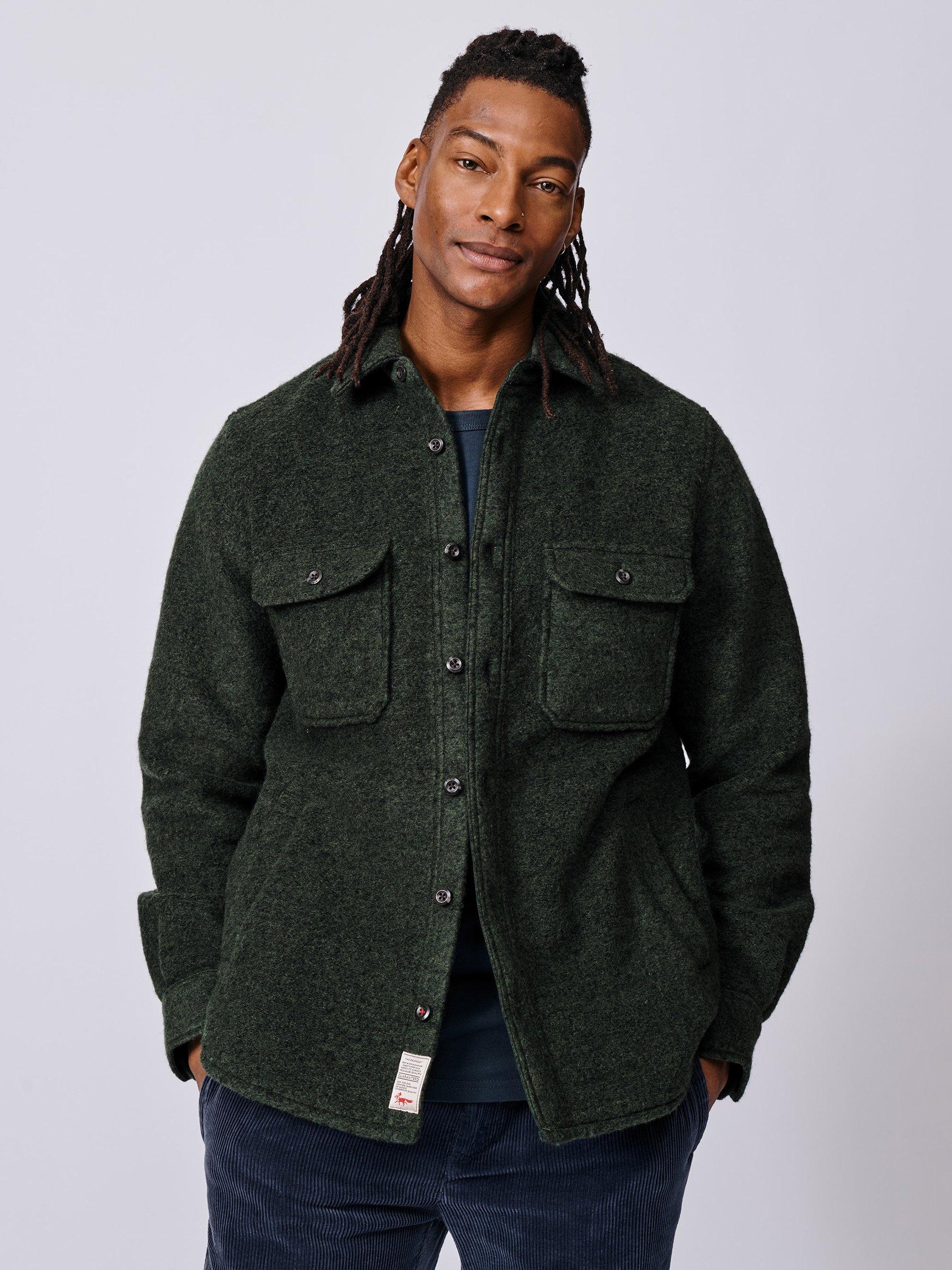 Product image 1 of 8, which shows Aubin Kendale Wool Mix Overshirt, Khaki, S