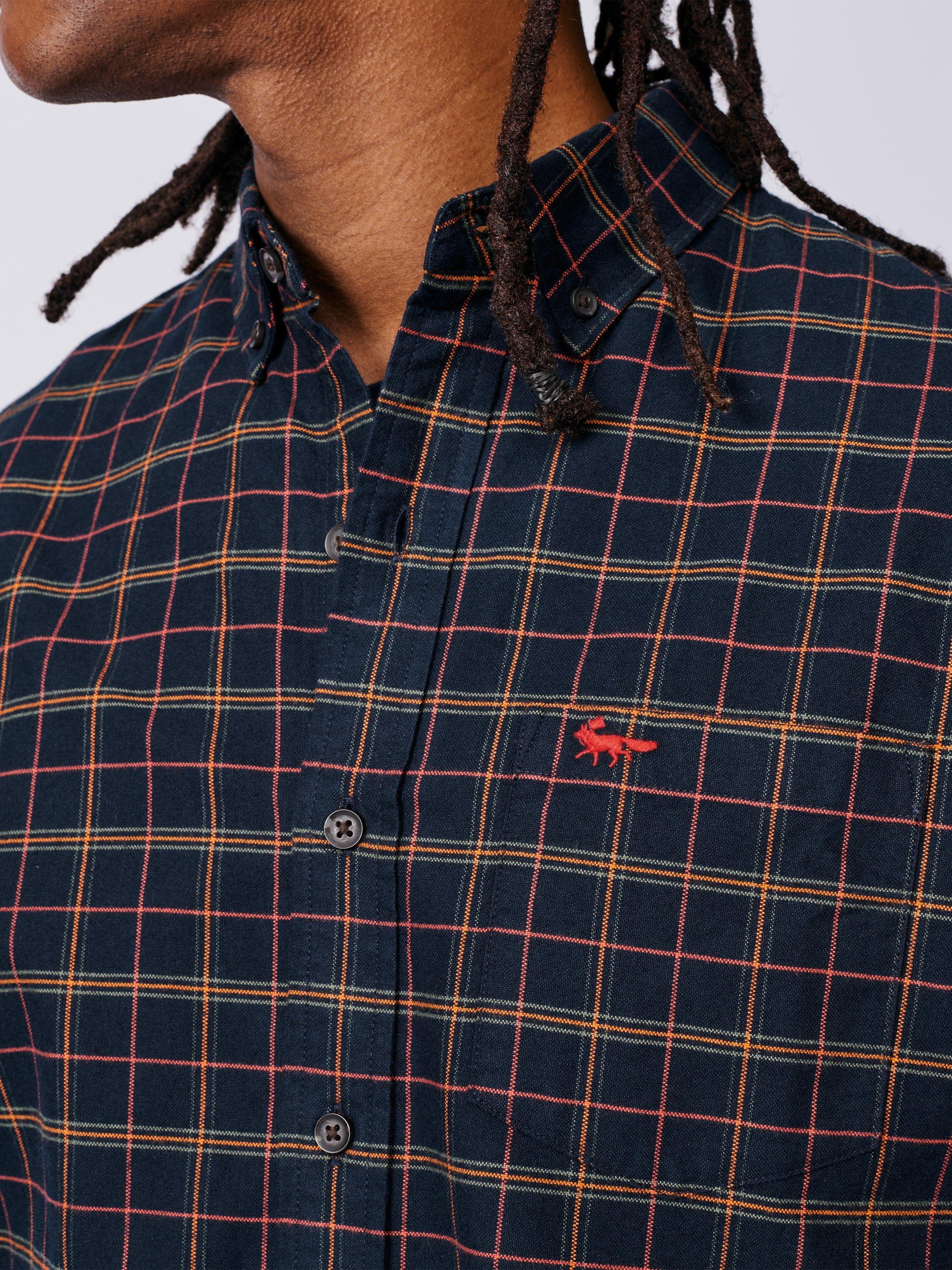 Product image 4 of 5, which shows Aubin Merton Check Brushed Cotton Button Down Oxford Shirt, Navy/Multi, S