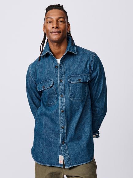 Aubin Morely Selvedge Denim Overshirt, Washed Denim, Washed Denim
