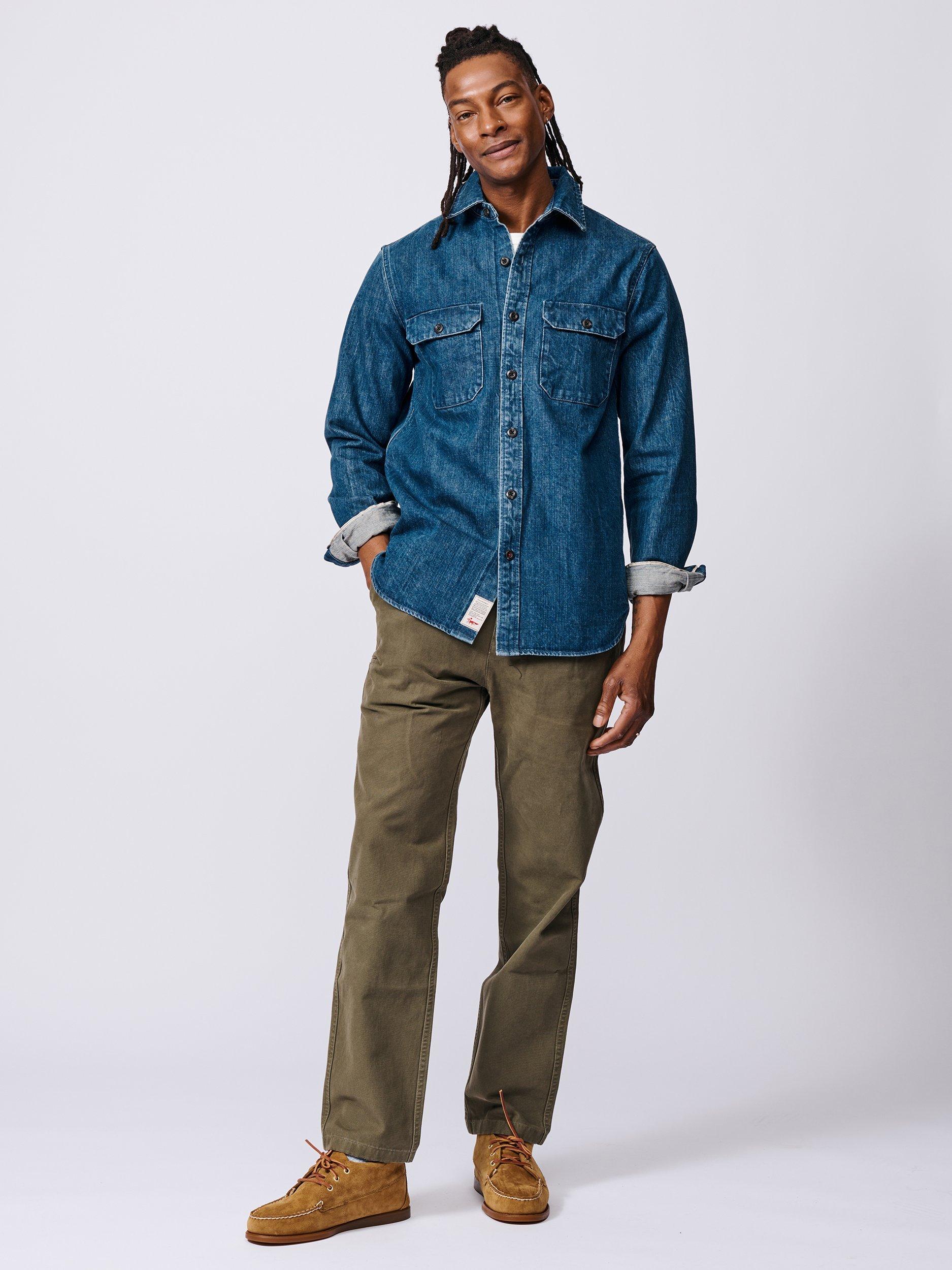 Product image 2 of 6, which shows Aubin Morely Selvedge Denim Overshirt, Washed Denim, S