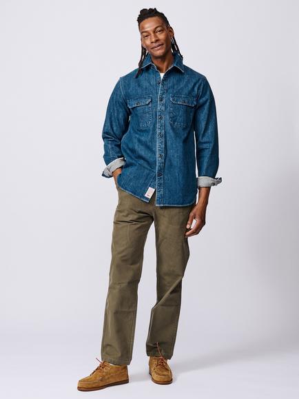 Aubin Morely Selvedge Denim Overshirt, Washed Denim - view 2, Washed Denim
