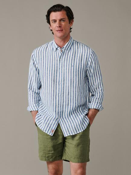 Aubin Worlaby Linen Long Sleeve Stripe Shirt, Blue