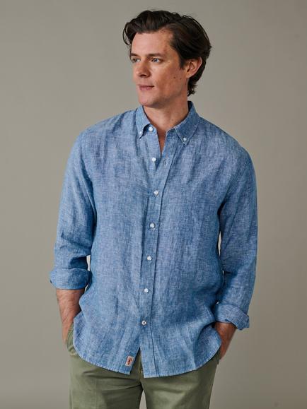 Aubin Worlaby Linen Long Sleeve Plain Shirt, Blue