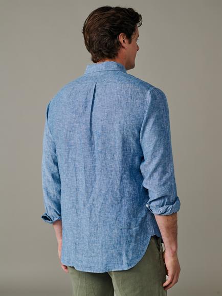 Aubin Worlaby Linen Long Sleeve Plain Shirt - view 2, Blue