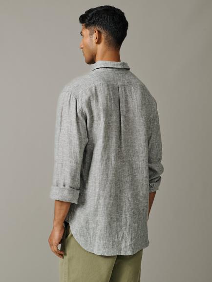 Aubin Worlaby Linen Long Sleeve Plain Shirt - view 2, Khaki