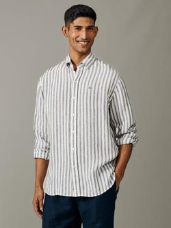 Aubin Worlaby Linen Long Sleeve Stripe Shirt, Khaki, Khaki