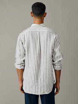 Aubin Worlaby Linen Long Sleeve Stripe Shirt, Khaki - view 2, Khaki