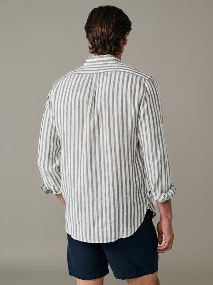 Aubin Worlaby Linen Long Sleeve Stripe Shirt - view 2, Khaki