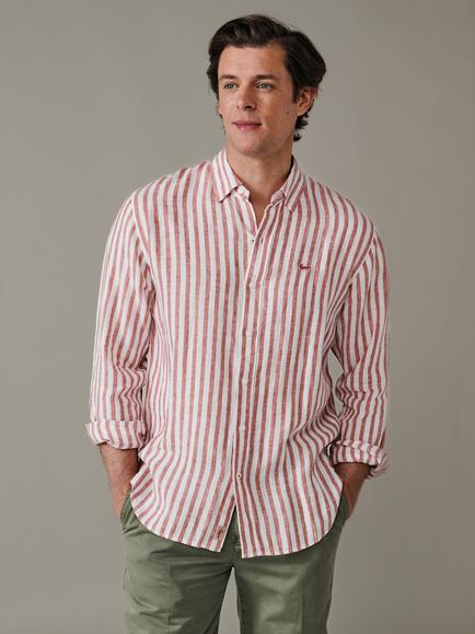 Aubin Worlaby Linen Long Sleeve Stripe Shirt, Terracotta