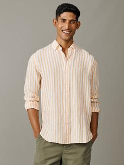 Aubin Worlaby Linen Long Sleeve Stripe Shirt, Yellow, Yellow