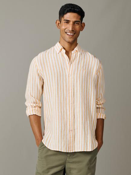 Aubin Worlaby Linen Long Sleeve Stripe Shirt, Yellow
