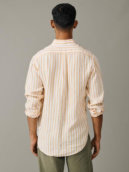 Aubin Worlaby Linen Long Sleeve Stripe Shirt - view 2, Yellow