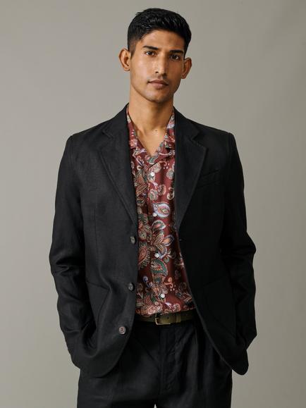 Aubin Belvedere Linen Suit Jacket, Black